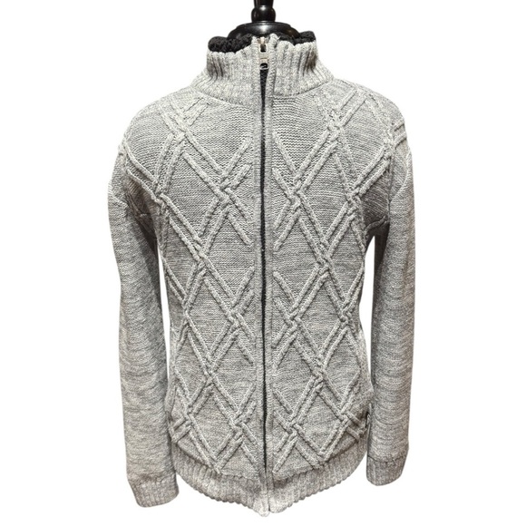 American Stitch Gray Cable Knit Full-Zip Sweater Fleece Lined Jacket Size S - Picture 1 of 10